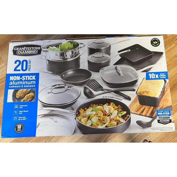 Granitestone 20 Pc Complete Pots and Pans Set Non Stick, Cookware Set with Deep - Picture 4 of 12